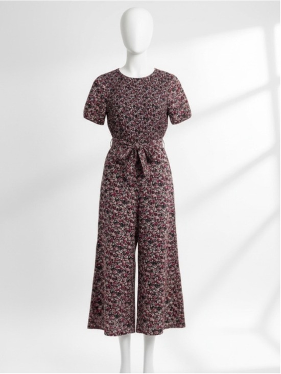 Molly Malloy Pants - Molly Malloy Floral Tie-Waist Wide-Leg Jumpsuit in Burgundy Size 16